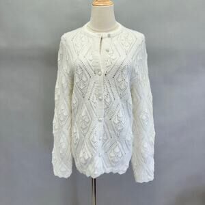 Vintage‎ white cream diamond knit cardigan sweater grannycore Size Medium-Large